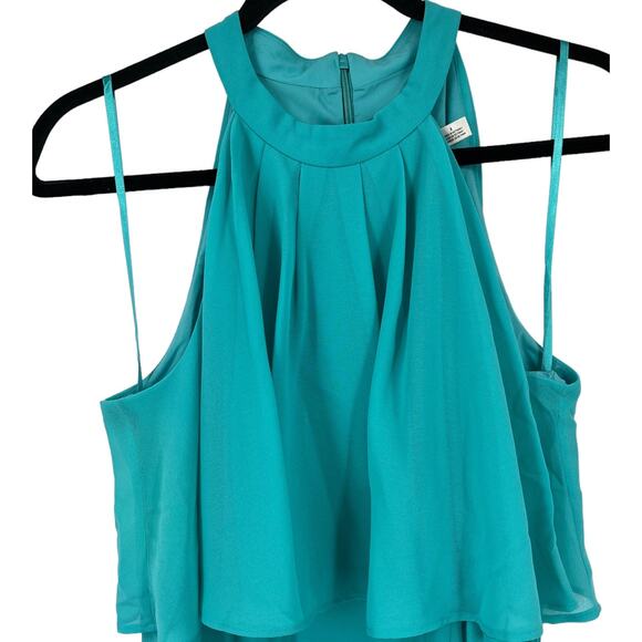 Eliza J Dress Tiered popover halter teal size 8 - Picture 4 of 10